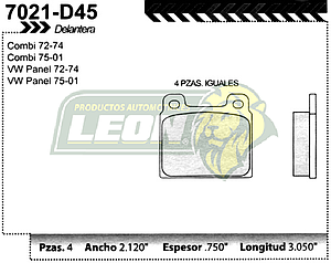 BALATA F.D. R.D. VW COMBI PANEL 77-01, CARAVELLE 73-95