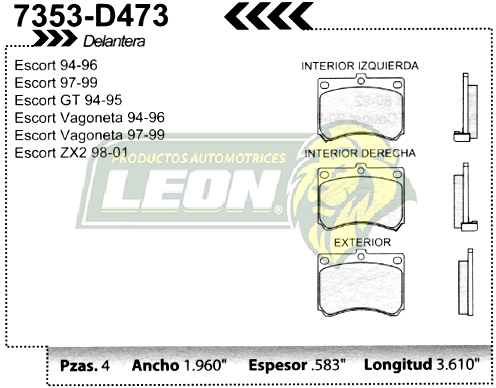 BALATA F.D. R.D. FORD ESCORT GT 94-01, ZX2 98-00, PROTEGE 92-98, MX3 92-95, TRACER 91-00