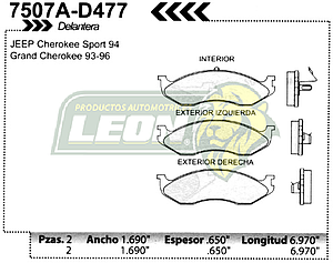 BALATA F.D. R.D. JEEP GRAN CHEROKEE 93-96, WAGONEER, CHEROKEE SPORT 93-96