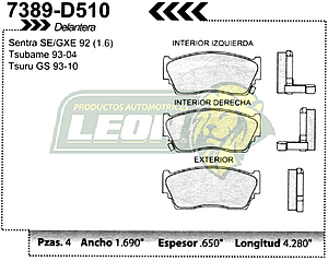 BALATA F.D. NISSAN TSURU GS, GSI, GSII 92-16, NX 91-93, SENTRA SE, GXE 91-94, TSUMABE 93-04 R.D.