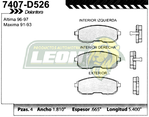 BALATA F.D. R.D. NISSAN ALTIMA 93-97, MAXIMA 91-94