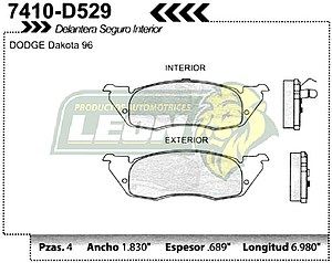 BALATA F.D. R.D. CHRYSLER DAKOTA 91-96 AMERICANA Y NACIONAL