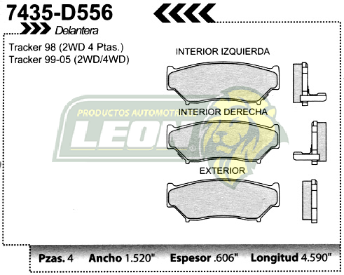 BALATA F.D. R.D. GEO TRACKER 98-05, TRACKER 98-05 2WD, 4WD