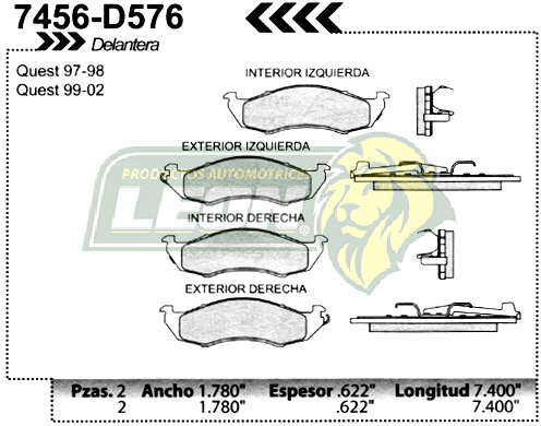 BALATA F.D. NISSAN QUEST 93-02, MERCURY VILLAGER, FORD AEROSTAR 92-98