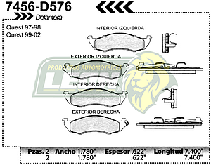 BALATA F.D. NISSAN QUEST 93-02, MERCURY VILLAGER, FORD AEROSTAR 92-98
