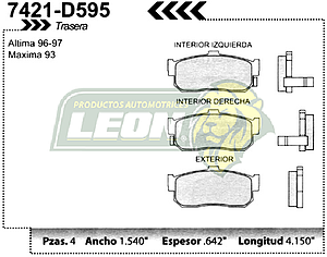 BALATA F.D. R.T. NISSAN ALTIMA 93-01, MAXIMA 92-91, MAXIMA 95-01, SENTRA 00-01, INFINITI