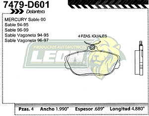 BALATA F.D. R.D. FORD GUAYIN 94-01, WINDSTAR 95-98, LINCOLN C93-94, SABLE 94-00