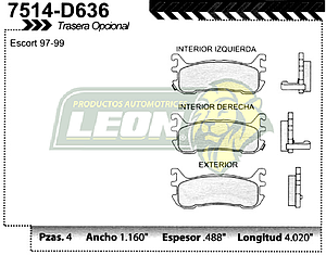 BALATA F.D. R.T. FORD ESCORT 96-01, MAZDA 94-96 c/SEGURO AVISO =7514-D663