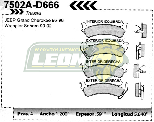 BALATA F.D. R.T. JEEP GRAND CHEROKEE 95-98, WRANGLER 97-98 =7502-D713