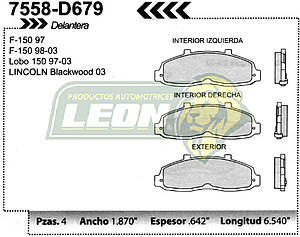 BALATA F.D. R.D. FORD F-150 97-04, LOBO 97-03, LINCOLN PK-UP BLACKWOOD 03