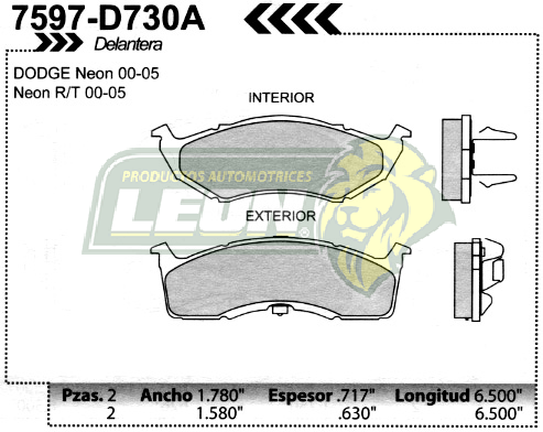 BALATA F.D. R.D. DODGE NEON 00-05 =7623-D730