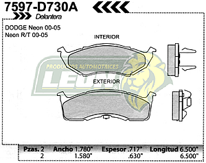 BALATA F.D. R.D. DODGE NEON 00-05 =7623-D730