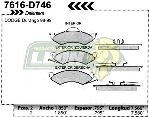 BALATA F.D. R.D. DODGE DURANGO 98-00, DAKOTA 97-00