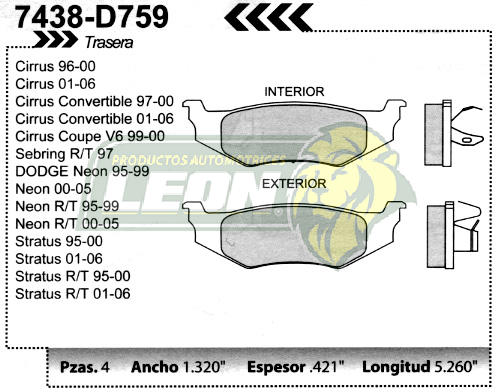 BALATA F.D. R.T. DODGE NEON 98-05