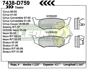 BALATA F.D. R.T. DODGE NEON 98-05