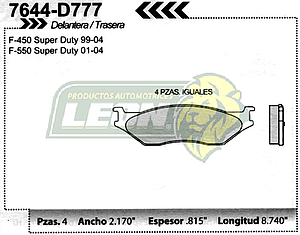 BALATA F.D. R.D. FORD F-450, F-550 99-04