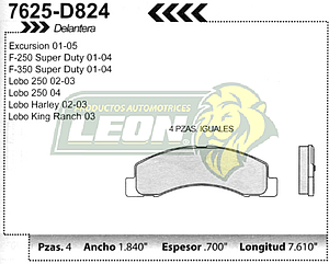 BALATA F.D. R.D. FORD EXCURSION, F-250, F-350 01-05