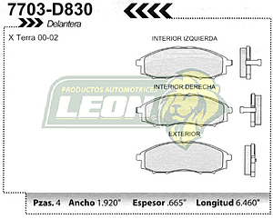 BALATA F.D. R.D. NISSAN X-TERRA 00-02, QUEST 03