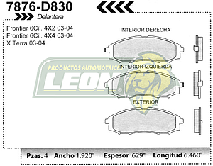 BALATA F.D. R.D. NISSAN FRONTIER 02-06, X TERRA 02-06, QUEST 02-06