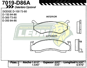 BALATA F.D. R.D. DODGE PK-UP D100 73-80, D-150 84-86, D-300 73-80, D-350 84-86