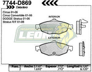 BALATA F.D. R.D. CHRYSLER CIRRUS 01-06, CIRRUS CONVERTIBLE 01-06, STRATUS, SEBRING 01-04, INTREPID 300M 02, 300M 04