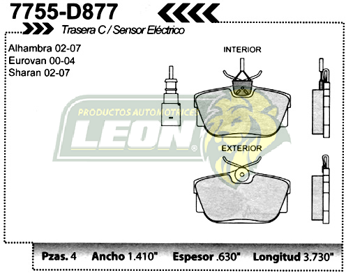 BALATA F.D. R.T. SEAT ALAHAMBRA 02-08, VW SHARAN 02-08, EUROVAN 00-06