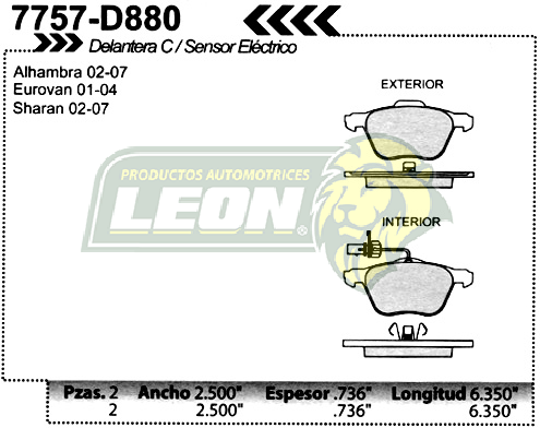 BALATA F.D. R.D. VW SHARAN 02-05, EUROVAN 00-04, SEAT ALHAMBRA 02-08 =7884-D982