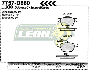 BALATA F.D. R.D. VW SHARAN 02-05, EUROVAN 00-04, SEAT ALHAMBRA 02-08 =7884-D982