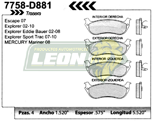 BALATA F.D. R.T. FORD EXPLORER 02-06, MERCURY MOUNTAINER