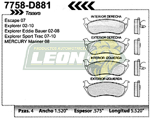 BALATA F.D. R.T. FORD EXPLORER 02-06, MERCURY MOUNTAINER