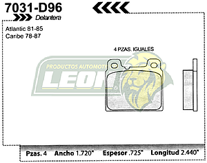 BALATA F.D. R.D. VW CARIBE 77-85, ATLANTIC 77-84