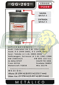 FILTRO GASOLINA VW JETTA IMPORTADO 85-86, SCIROCCO 80-88, SEAT TOLEDO 00-06