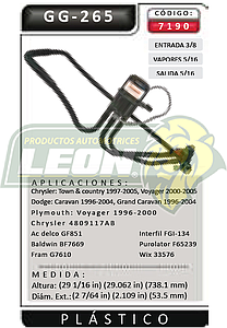 FILTRO GASOLINA CHRYSLER GRAND VOYAGER, TOWN & COUNTRY, CARAVAN 4 Cil. 2.4L, V6 3.3, 3.8L