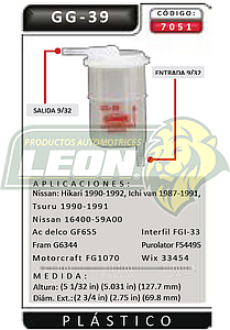 FILTRO GASOLINA NISSAN TSURU II, HIKARI 88-91 PLASTICO