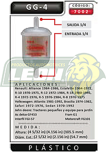 FILTRO GASOLINA VW COMBI, PANEL M.1600 “EUROPEO” PLASTICO