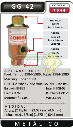 FILTRO GASOLINA FORD TOPAZ 4 Cil. 2.3L. F.I. 84-89