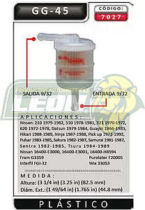 FILTRO GASOLINA DATSUN, NISSAN 1/4 PLASTICO