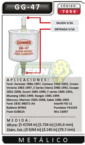 FILTRO GASOLINA FORD ESCAPE, SABLE, AEROSTAR V6, F-150, F-250 METALICO