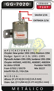 FILTRO GASOLINA CHRYSLER SPIRIT, SHADOW TODOS 4 Cil. M.2.2 Y 2.5L 89-94