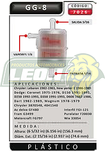 FILTRO GASOLINA CHRYSLER “K” VARIOS PLASTICO