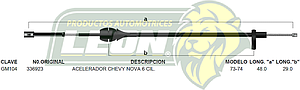 CHICOTE ACEL. CHEVY NOVA 6 Cil. 73-74