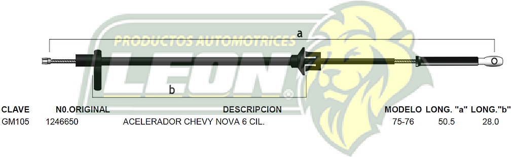 CHICOTE ACEL. CHEVY NOVA 6 Cil. 75-76