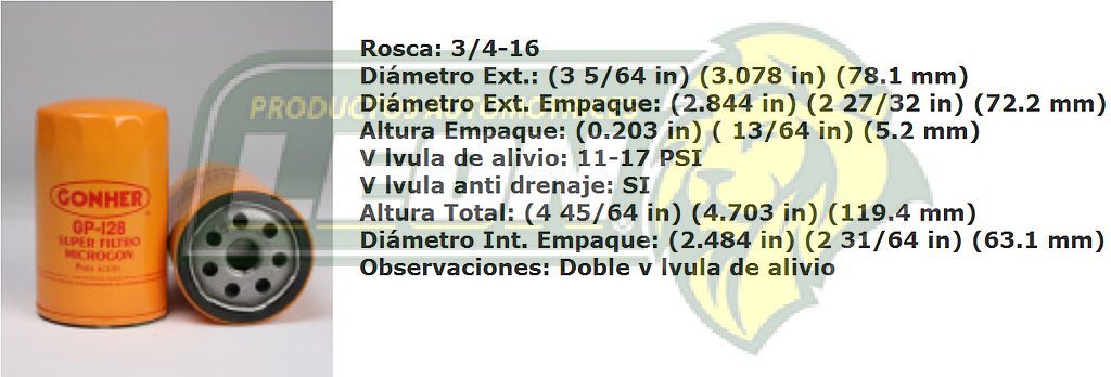 FILTRO ACEITE FORD FOCUS 01-02, CONTOUR 98-02, ESCORT ZX2 97-01