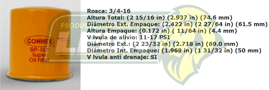 FILTRO ACEITE TOYOTA CAMRY, COROLLA, MATRIX, RAV-4 02-06, AVANZA Y OTROS COMO SERVICIO PESADO MONTACARGAS, MASSEY-FERGUSON, JOHN DEERE VARIOS