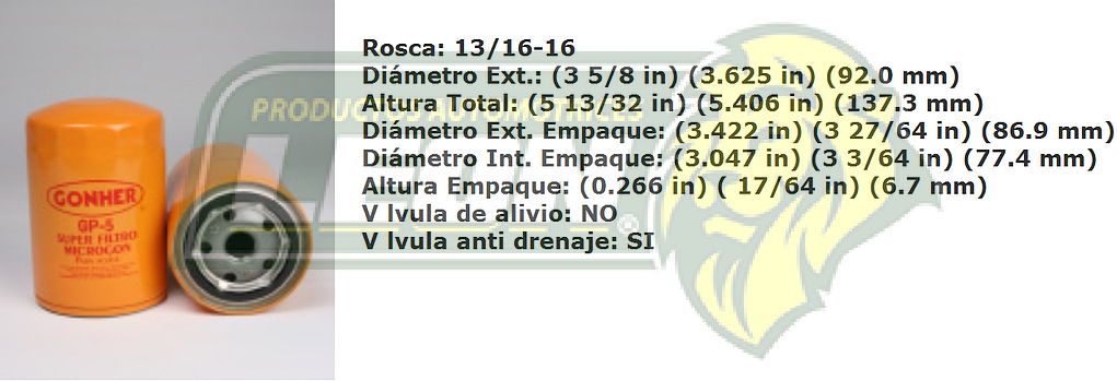 FILTRO ACEITE RAMBLER 70-86, WAGONER, JEEP, JAVELIN 6C., DINA SERIES 1000, 3000, 3200 LARGO