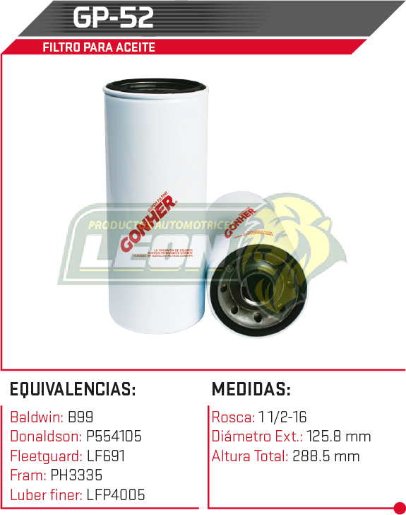 FILTRO ACEITE KENWORTH Y FREIGHTLINER C/MOTOR CATERPILLAR (SERV. PESADO)