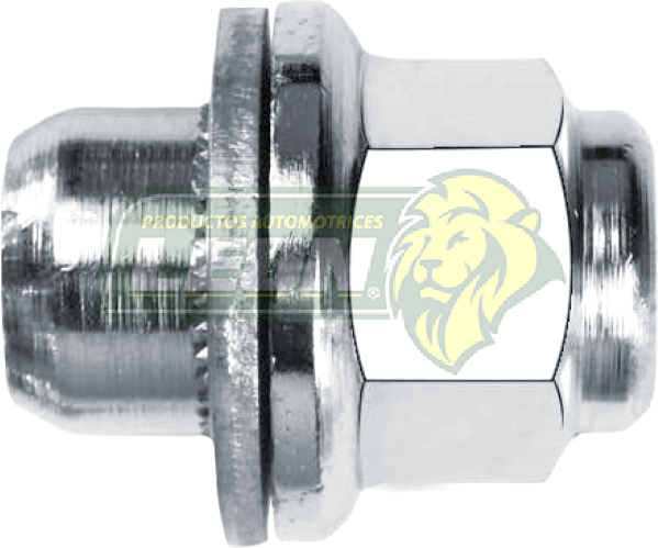 TUERCA CROMADA PLACACERO COROLLA 87-05, YARIS 03-09, TERCEL 83-08, CAMRY 82-10, RAV4 00-13, KIA CARNIVAL 03-10, MITSUBISHI LANCER 01-10, OUTLANDER 06-12, L200 01-10 12x1.50 mm LL.21mm c/RONDANA LOCA