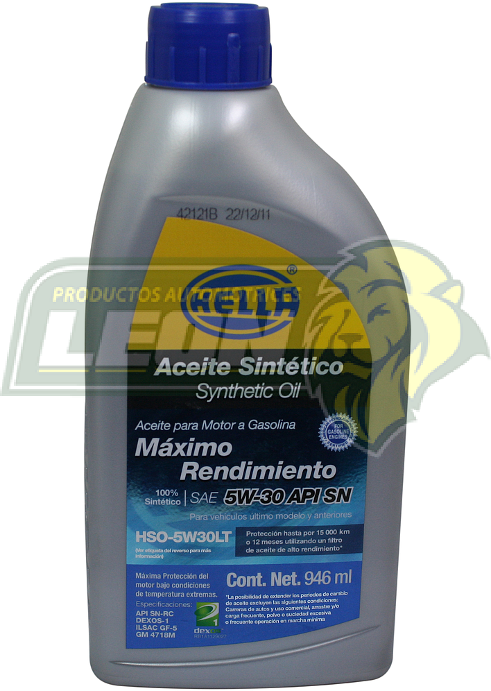 ACEITE PARA MOTOR DE GASOLINA SINTETICO (AUTOS MODERNOS) SAE5W30 1 Lt.