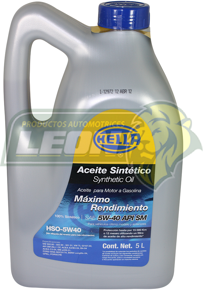 ACEITE PARA MOTOR DE GASOLINA SINTETICO (AUTOS MODERNOS) SAE5W40 5 Lt.