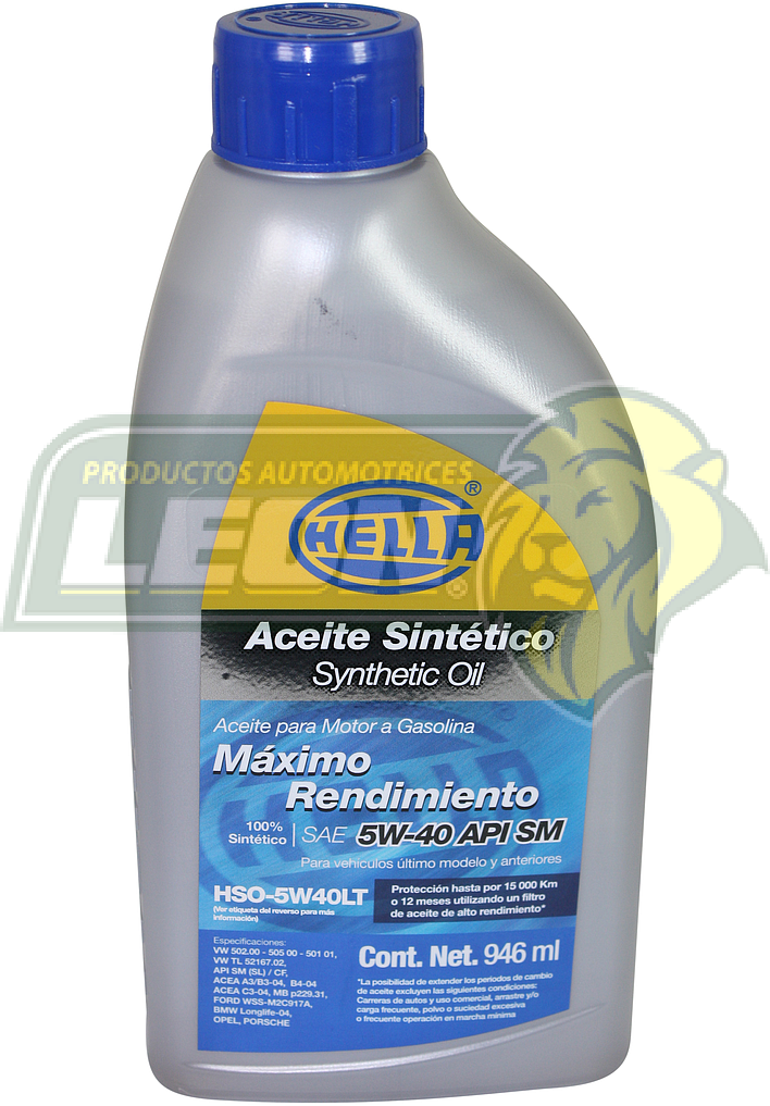 ACEITE PARA MOTOR DE GASOLINA SINTETICO (AUTOS MODERNOS) SAE5W40 1 Lt.